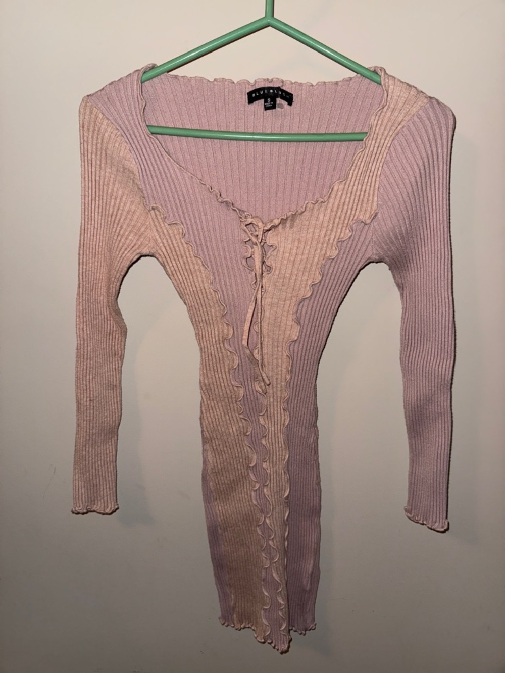 Two-Tone Pink Ribbed Lace-Up V-Neck mini dress